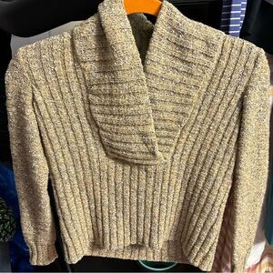 EUC St. John Sport by Marie Gray Textured Knit Gold Metallic Cowl Neck, Size P